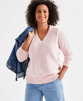 Style & Co Petite Chenille V-Neck Pullover Sweater, Created for Macy's