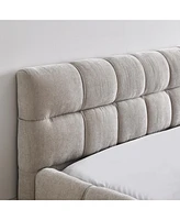 Queen Size Upholstered Platform Bed with Chenille Fabric Headboard
