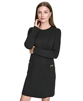 Halston Women's Patch-Pocket Long-Sleeve Knit Dress