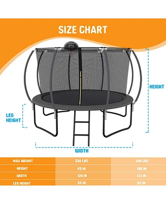 Streamdale Furniture 12' Trampoline with Safety Net & Basketball Hoop