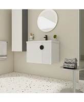 Wall-Mounted Vanity with Ceramic Sink and Soft-Close Doors