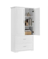 White Bathroom Cabinet with Adjustable Shelf, 2 Doors, 2 Drawers