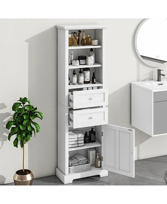 Simplie Fun Tall Bathroom Cabinet with Adjustable Shelf, Drawers, and Door