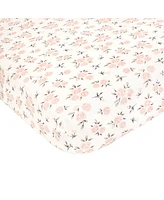 Hudson Baby Infant Girl Cotton Fitted Crib Sheet, Neutral Pink Floral, One Size