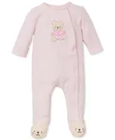 Little Me Baby Girls Sweet Bear Footed Snap Coverall