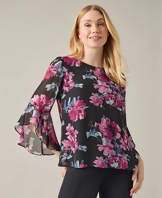 Kasper Women's Floral-Print Ruffle-Sleeve Blouse