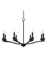 Franklin Iron Works Norwell Semi Gloss Black Chandelier Lighting 35 3/4" Wide Modern Industrial Geometric Curved Arms Candle 8-Light Fixture for Dinin