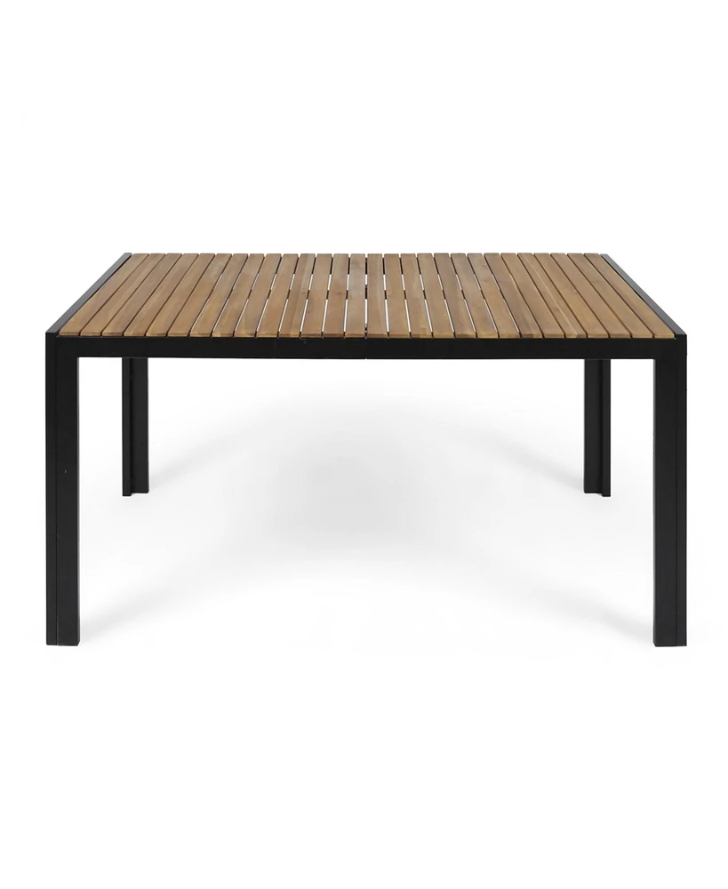 Simplie Fun Modern Acacia Wood & Iron Outdoor Dining Table