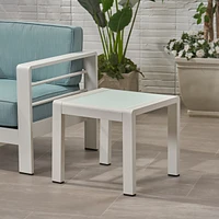 Contemporary Aluminum End Table With Frosted Glass Top