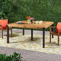 Lankershim 64: Modern Industrial Dining Table With Acacia Wood And Slat Design
