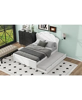 Full Size Wood Platform Bed with Headboard and Twin Trundle
