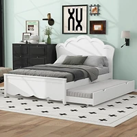 Streamdale Furniture Full Size Wood Platform Bed with Headboard and Twin Trundle, White