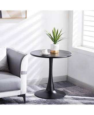 Simplie Fun Modern 23.6" Black Round End Table with Solid Metal Base