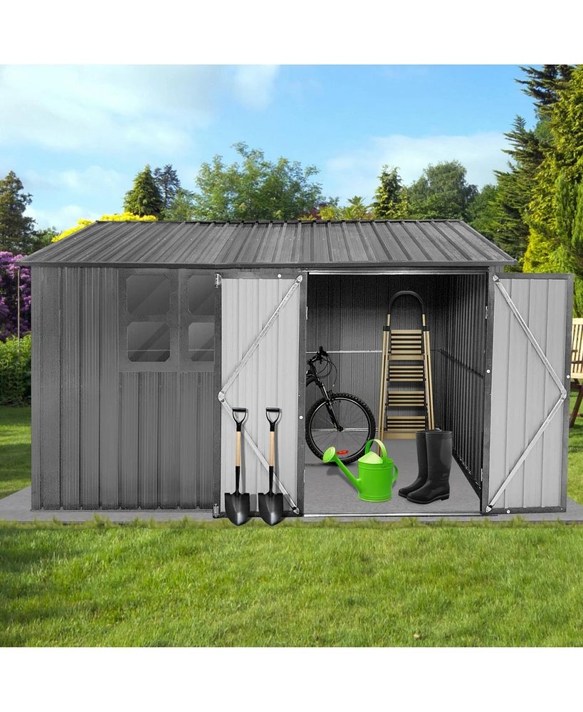 Simplie Fun 10FTx8FT Metal Garden Shed with Window, Durable Storage