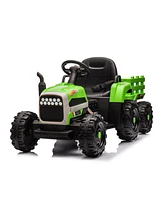 24V Electric Ride-On Tractor with Trailer, Remote Control, Music, Lights, Safety Belt