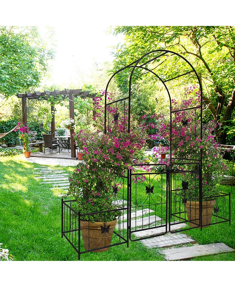 Simplie Fun Metal Garden Arch with Gate: 86.6"H x 79.5"W, Rust-Resistant, Easy Assembly