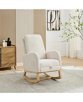 Streamdale Furniture 25.4" Rocking Chair with Retractable Footrest, Side Pocket, Ivory