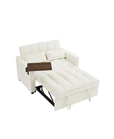 Streamdale Furniture Cream Velvet Convertible Sofa Bed with Adjustable Positions