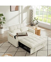 Streamdale Furniture Cream Velvet Convertible Sofa Bed with Adjustable Positions