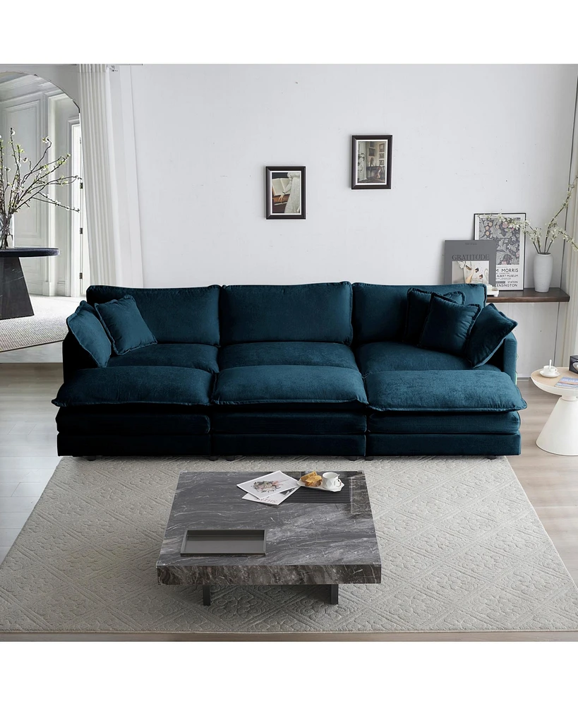 Simplie Fun Comfy 6-Seater Modular Sofa with Ottomans & Pillows