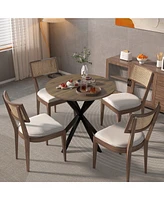 31.5" Round Dining Table, Modern Industrial Style, Mdf Top, Black Metal Legs
