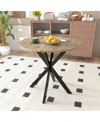 Streamdale Furniture 31.5" Round Dining Table, Modern Industrial Style, Mdf Top, Black Metal Legs