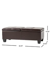 Streamdale Furniture Alfred Leather Storage Ottoman with Dual-Opening Tray Top