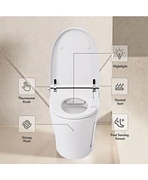 Heated Seat Smart Toilet, Compact Dual Flush, Adjustable Temp Seat, Foot Sensor Flush