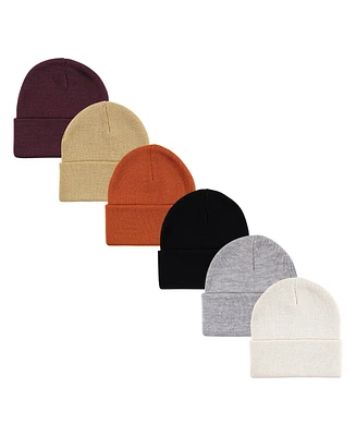 Hudson Baby 6Pc Knit Cuffed Beanie, Rust Cream Black