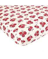 Hudson Baby Infant Girl Cotton Fitted Crib Sheet, Red Rose, One Size