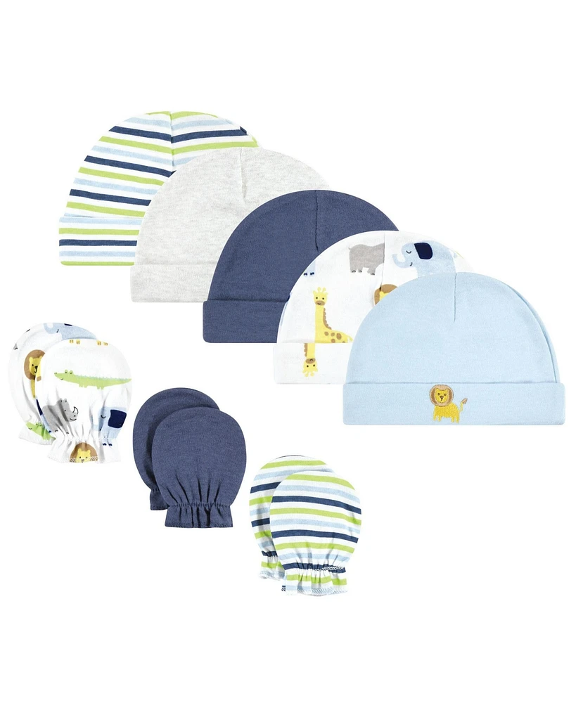 Hudson Baby Baby Boys Hudson Unisex Cotton Cap and Scratch Mitten Set