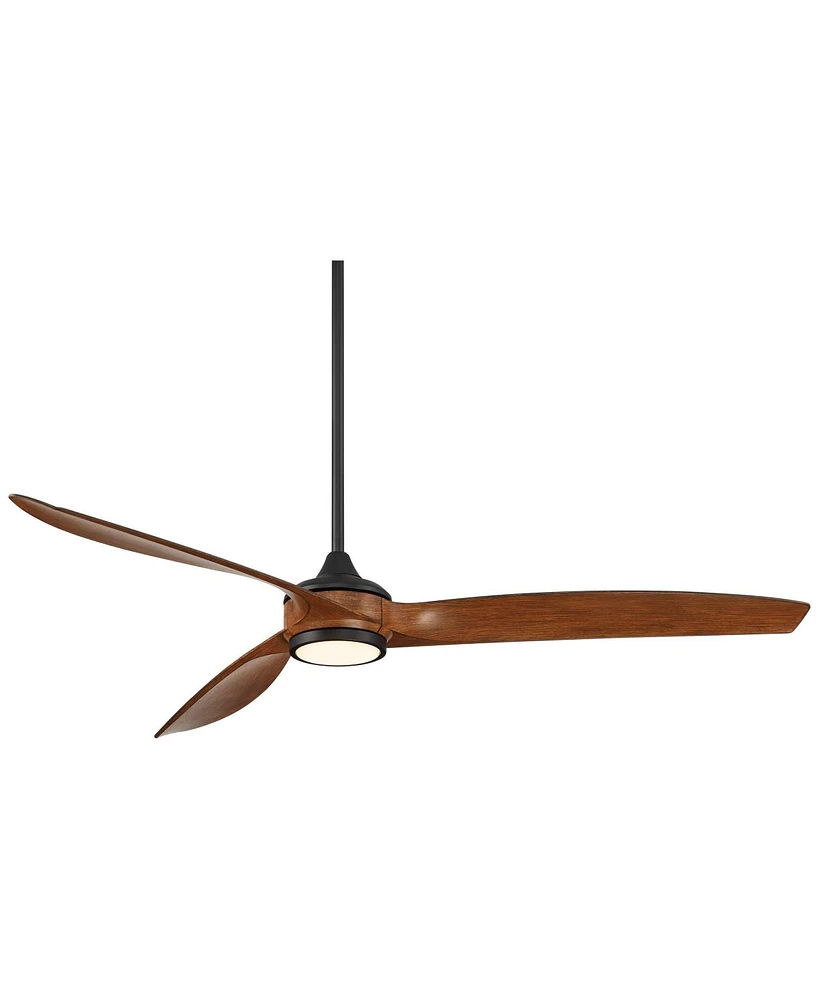 Casa Vieja 60" La Jolla Surf Modern 3 Blade Indoor Ceiling Fan with Dimmable Led Light Remote Control Matte Black Koa for Living Kitchen House Bedroom