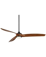 Casa Vieja 60" La Jolla Surf Modern 3 Blade Indoor Ceiling Fan with Dimmable Led Light Remote Control Matte Black Koa for Living Kitchen House Bedroom