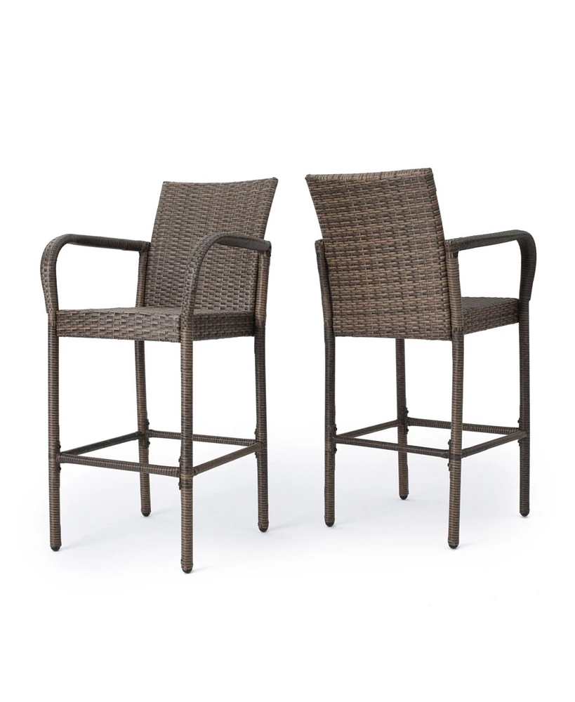 Simplie Fun Outdoor Wicker Barstools With Metal Frame