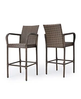 Simplie Fun Outdoor Wicker Barstools With Metal Frame