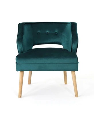 Simplie Fun Mid-Century Velvet Accent Chair With Button And Ribbed Design