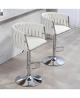 360° Swivel Bar Stools with Woven Back & High-Rebound Cushion (Set Of 2)