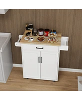 Streamdale Furniture Kitchen Island Cart with Drawer, Doors, Shelves, Towel Rack, Seasoning Rack