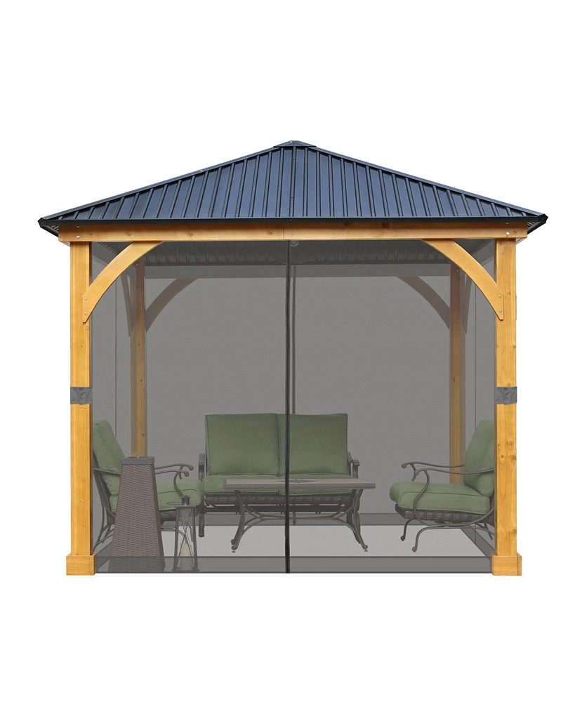 Aoodor Gazebo Netting 12' x 12' Polyester Screen Replacement 4 Panel Sidewalls for Patio (Only Netting)