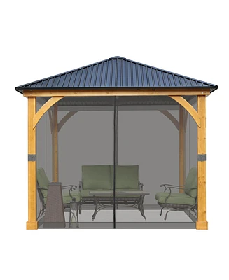 Aoodor Gazebo Netting 12' x 12' Polyester Screen Replacement 4 Panel Sidewalls for Patio (Only Netting)
