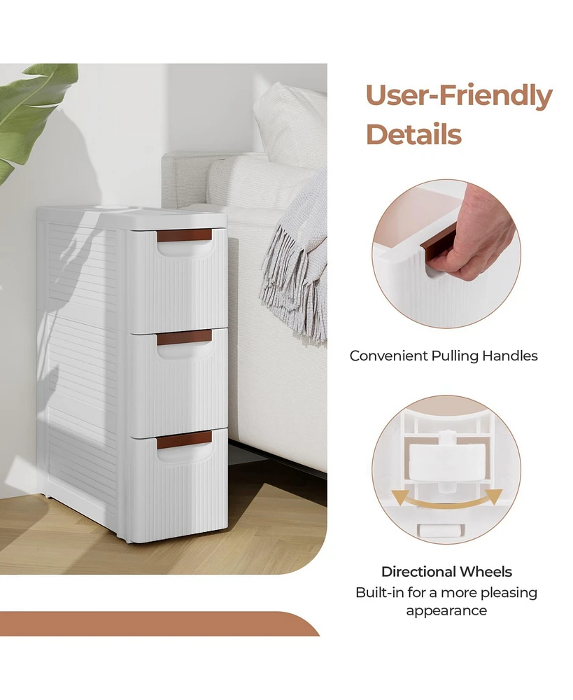 Slickblue Rolling Organizer Unit Narrow Storage Cabinet with Built-In Wheels for Small Space-Drawer