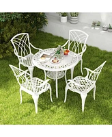 Slickblue 5 Piece Patio Bistro Table Chair Set with Umbrella Hole and Aluminum Frame-White