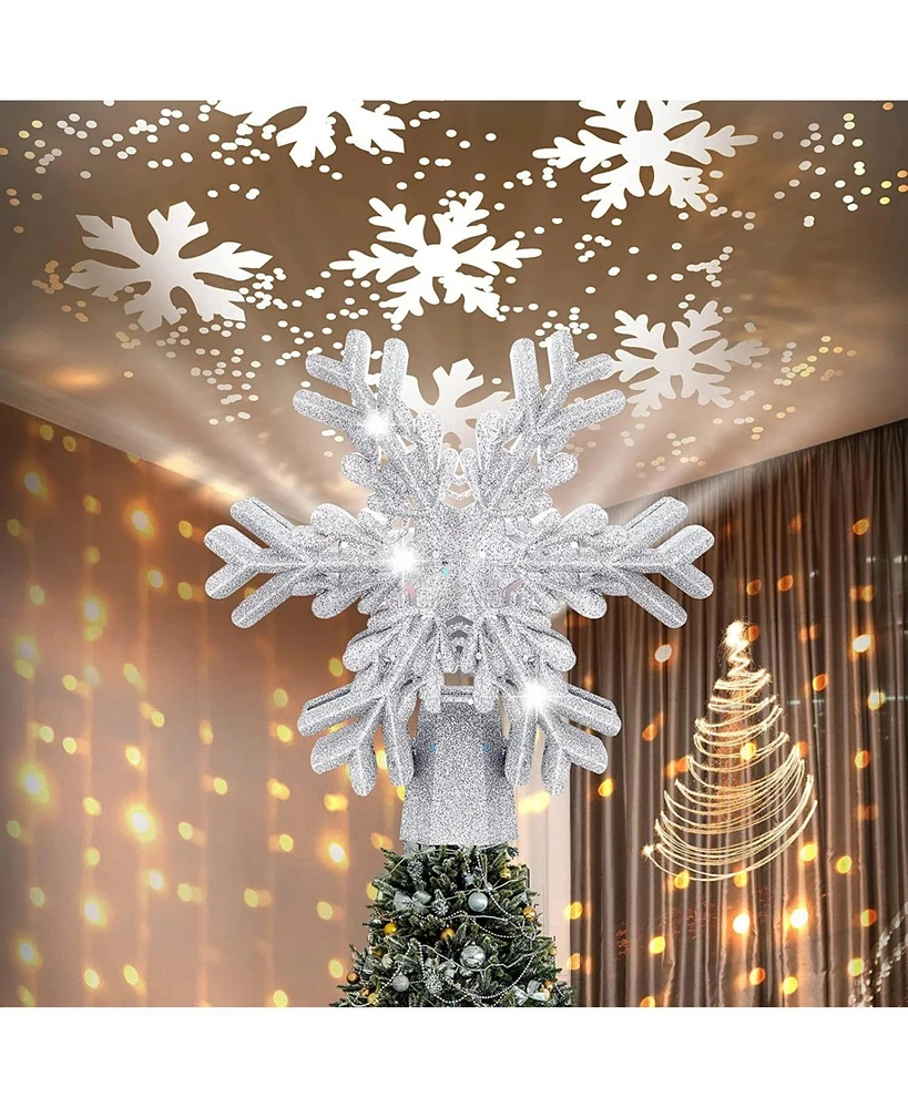 Cowin 9.6” Christmas Tree Topper with Silver Snowflake Led Projector