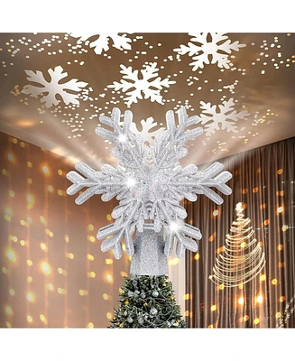 Cowin 9.6” Christmas Tree Topper with Silver Snowflake Led Projector