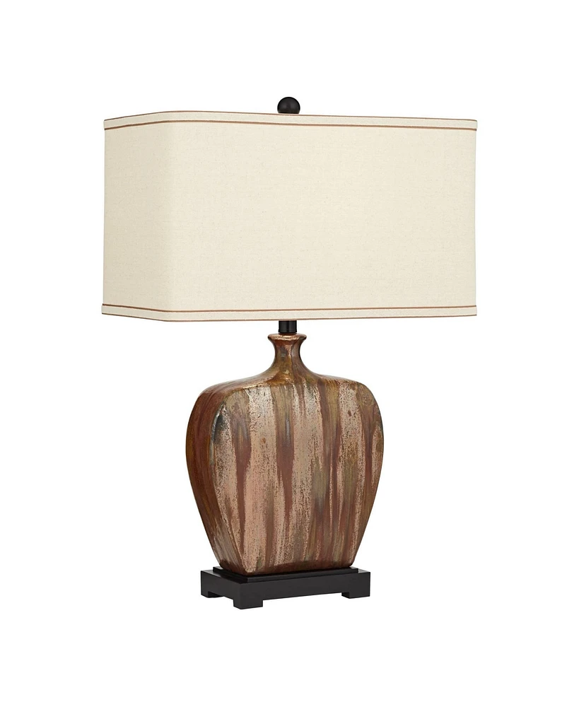 Possini Euro Design Julius Modern Table Lamp 27" Tall with Table Top Dimmer Copper Drip Brown Ceramic Fabric Rectangular Shade for Bedroom Living Room