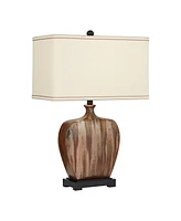 Possini Euro Design Julius Modern Table Lamp 27" Tall with Table Top Dimmer Copper Drip Brown Ceramic Fabric Rectangular Shade for Bedroom Living Room