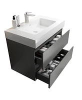 30" Gray Wall-Mounted Vanity: Soft-Close Drawers, Handle-Free Design
