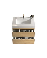 Streamdale Furniture 30" Wall-Mounted Vanity: Natural Oak, Glossy White Basin