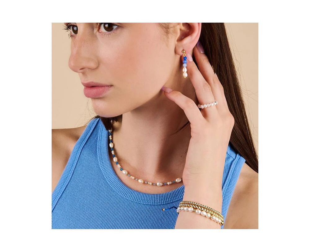 Little Sky Stone Eliza Sterling Silver Pearl Pink Quartz and Gold Bead Necklace