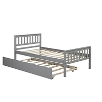 Twin Bed with Trundle, Platform Frame, Headboard/Footboard, Grey